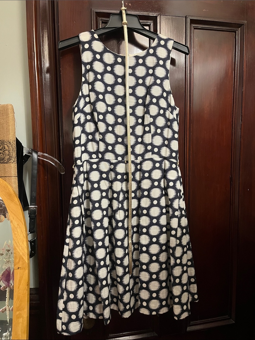 Sleeveless Navy and White Polka Dot Fit-and-Flare Dress